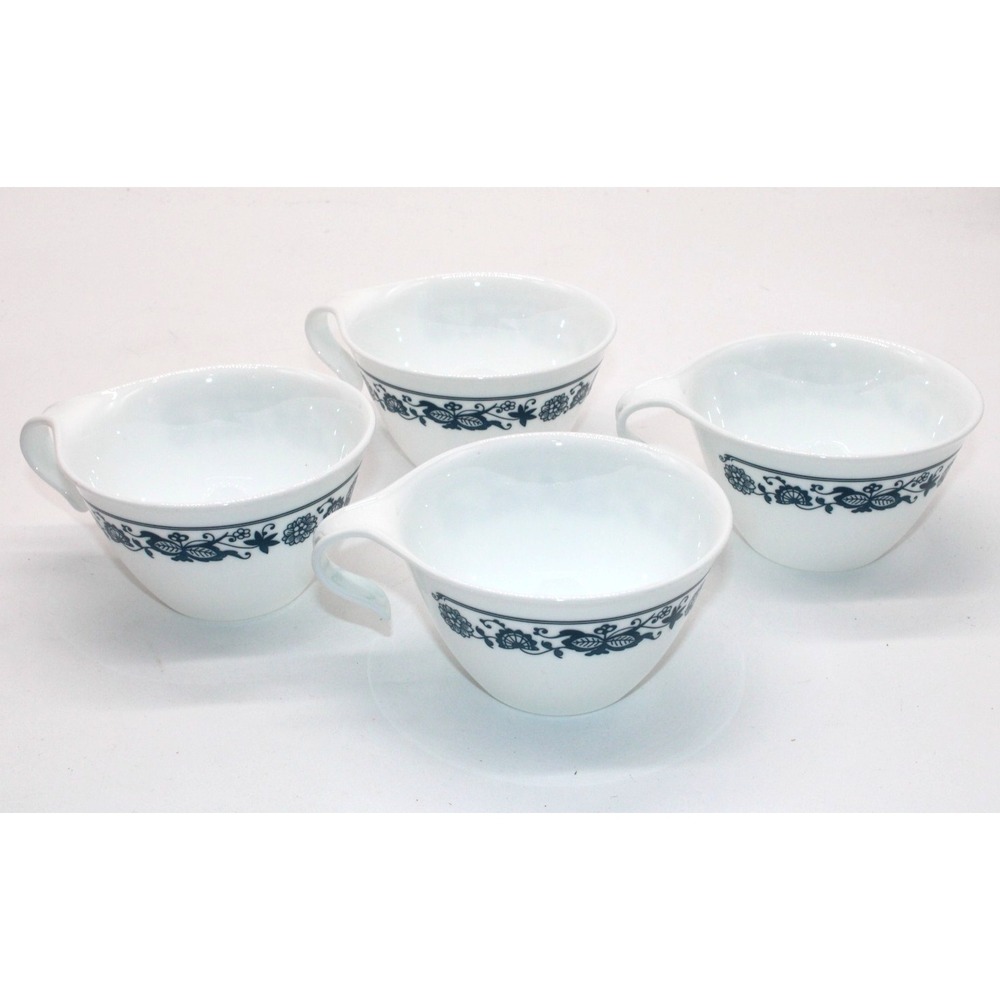 Corelle Open Hook Handle Coffee Cup Set of 4 VTG Old Town Blue Onion White - Picture 1 of 6